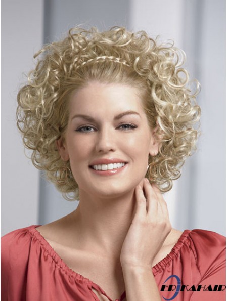 Kinnlänge Curly Blonde Modische synthetische Halbperücken