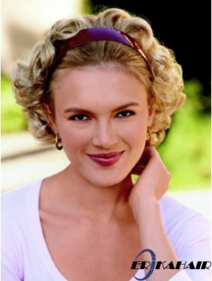 Kurze lockige blonde Top synthetische halbe Perücken