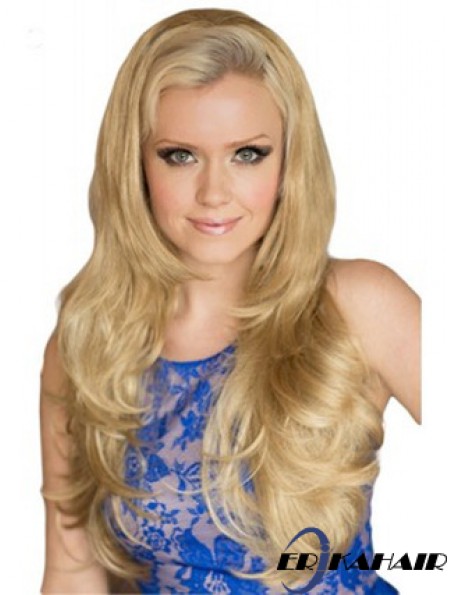 Lange gewellte blonde exquisite synthetische halbe Perücken