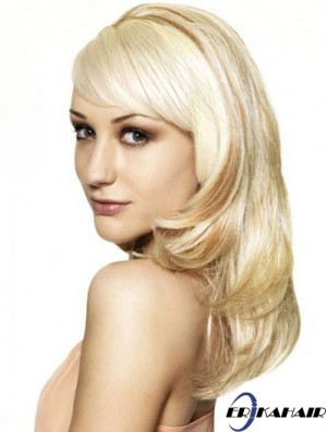 Blonde 16  inchWellige Capless Synthetic Long 3/4 Perücken Billig