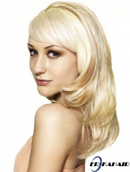 Blonde 16  inchWellige Capless Synthetic Long 3/4 Perücken Billig