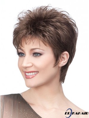 Brown Cropped Straight Boycuts Capless Perücke Online-Verkauf