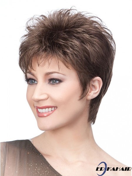 Brown Cropped Straight Boycuts Capless Perücke Online-Verkauf