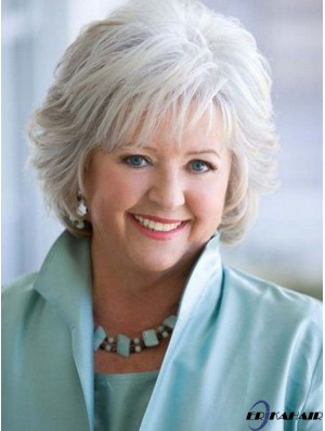 Ladies Grey Wigs UK Remy Mensch Capless Chin Chin Länge Straight Style
