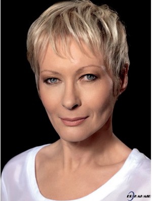 Langlebige blonde kurze gerade Boycuts 8 Zoll Echthaar Perücken