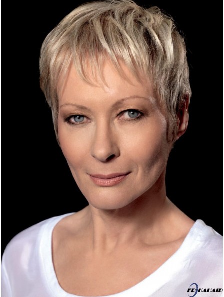 Langlebige blonde kurze gerade Boycuts 8 Zoll Echthaar Perücken