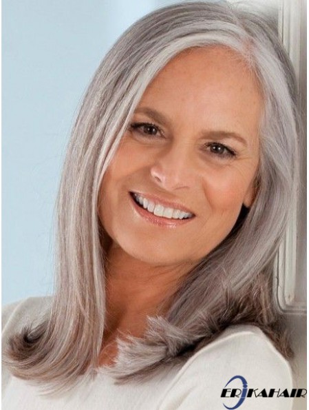 Stilvolle Spitzenperücken 100% handgebunden Remy Straight Style Grey Cut