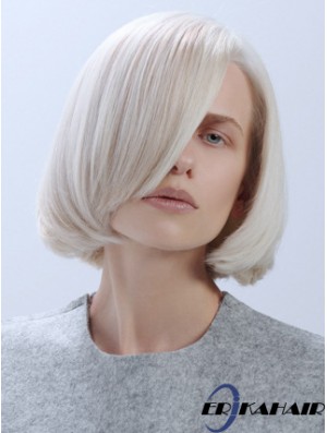 Kinnlänge gerade Spitze vorne platinblond trendige Bob Perücken