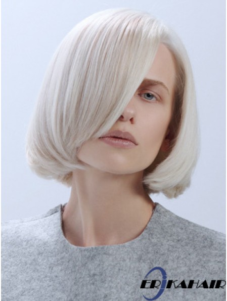 Kinnlänge gerade Spitze vorne platinblond trendige Bob Perücken