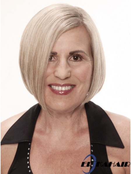Remy Human Grey kurze gerade Monofilament platinblonde Perücken