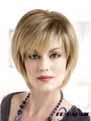 Lace Front Straight Layered Short 8 Zoll Top Echthaar Perücken