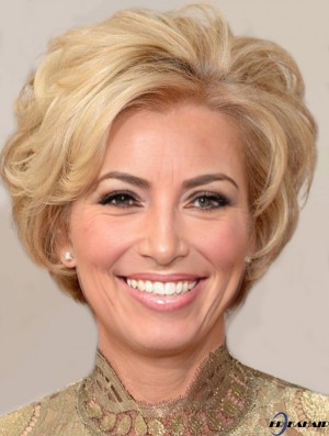 Entworfen Blonde Short Wavy ohne Pony 10 Zoll Echthaar Perücken