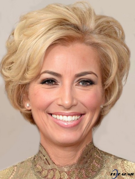 Entworfen Blonde Short Wavy ohne Pony 10 Zoll Echthaar Perücken