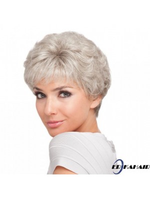 Kurze Frisur für ältere Damen mit synthetischem, kappenlosem, grauem Schnitt