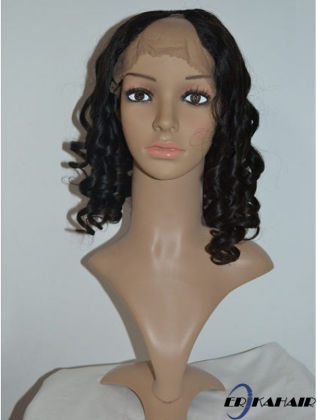 14  inchLace Front Curly Black No-Fuss U-Teil Perücken