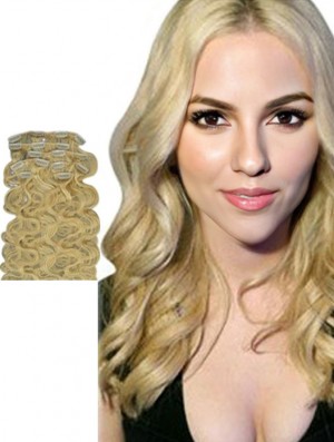 No-Fuss Blonde Wellige Remy Echthaar-Clip in Haarverlängerungen