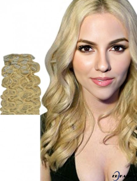 No-Fuss Blonde Wellige Remy Echthaar-Clip in Haarverlängerungen