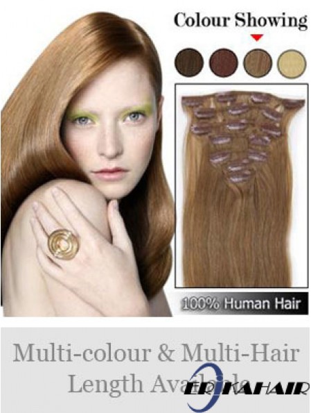 Neue Brown Straight Remy Echthaarspange in Haarverlängerungen