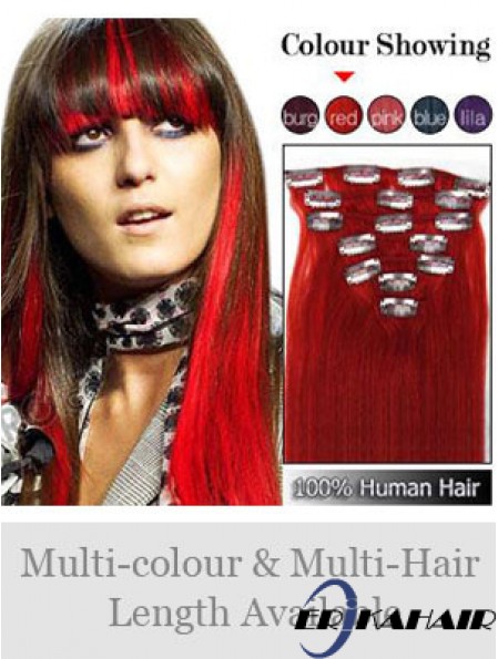 Top Red Straight Remy Echthaarspange in Haarverlängerungen