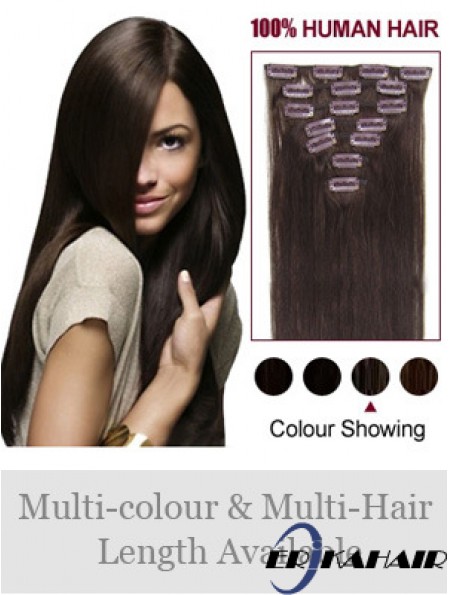 Clip In Echthaarverlängerungen Vollkopf Braun Farbe Straight Style