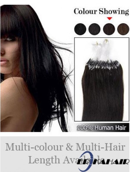 Schöne schwarze gerade Micro Loop Ring Haarverlängerungen