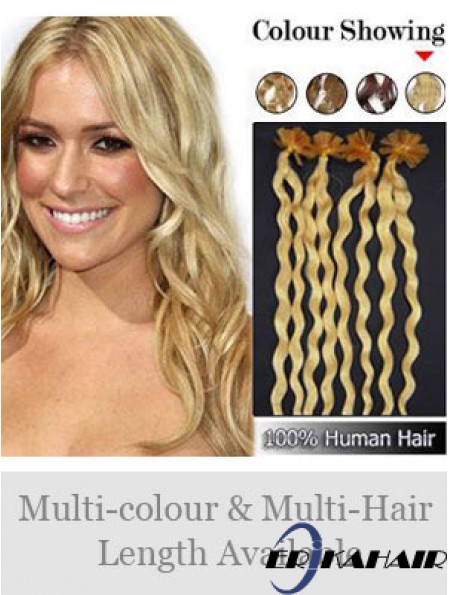Blonde Curly Great Nail / U Tip Haarverlängerungen