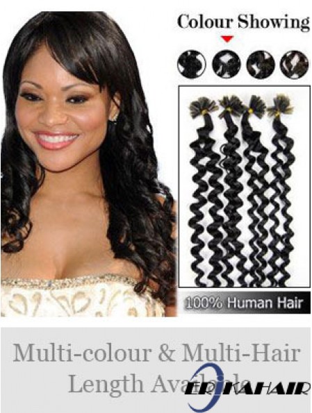 Black Curly Trendy Nail / U Tip Haarverlängerungen