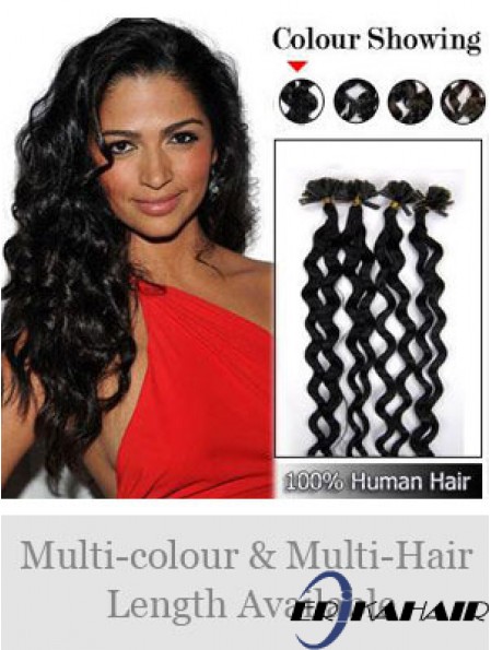 Black Curly New Nail / U Tip Haarverlängerungen