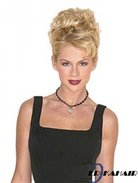 Haarteile Clip On Blonde Farbe Kurze Länge Curly Style