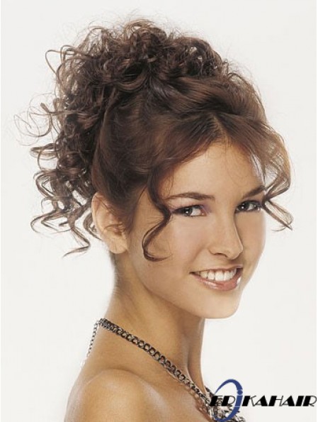 Clip On Haarteile für Frauen Braun Farbe Curly Style Mit Synthetik