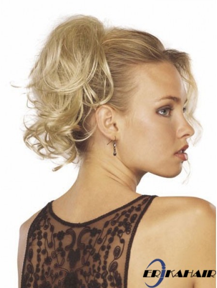 Günstiger Clip in Haarteilen mit synthetischer blonder Farbe welliger Stil